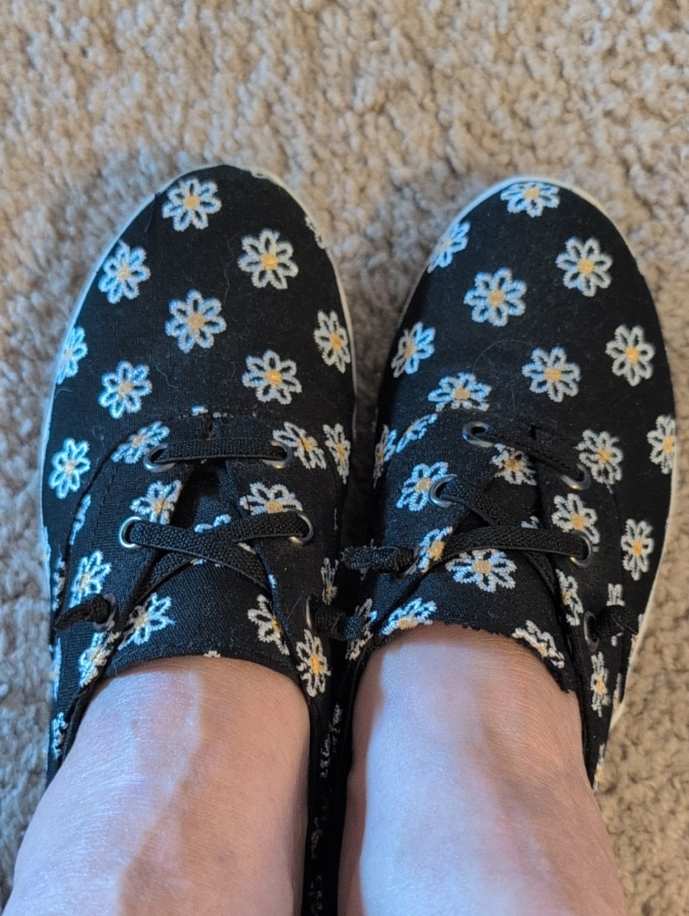 Clarks Black Canvas Sneakers with White and Yellow Daisy Print